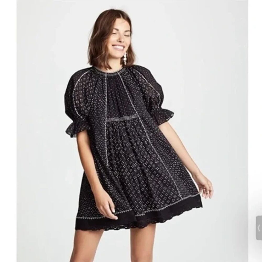 ULLA JOHNSON Womens Dress Size 4 Black Mini Shift Puff Sleeve Cotton FEROZ